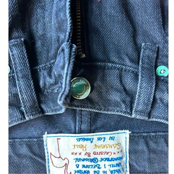 Sandrine Rose Los Angeles black wide leg embroidered jeans size 24 Fray Hem - Picture 6 of 16